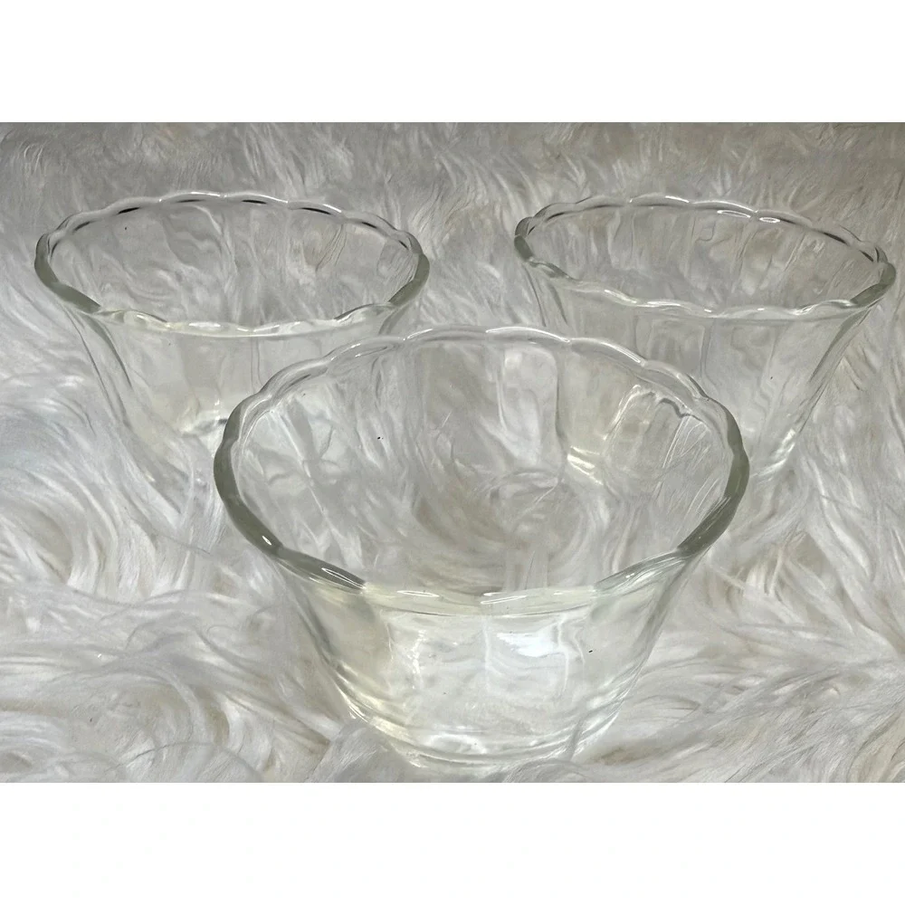 Vintage Fire-King Clear Glass Scalloped Custard Cups Ramekins 6oz Set of 3